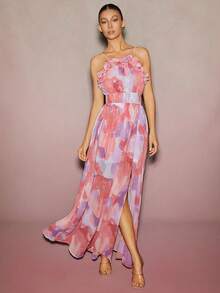 L'Amorae Ruffle Chiffon Spring Maxi Dress With Side Slit - Multicolor - View 2