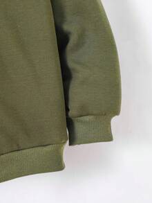 SHEIN 青少年男童休闲保暖连帽加厚针织卫衣秋冬女童服装 - 軍綠色 - 查看 6