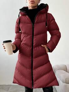 EURMUSE Women's Casual Zip Up Hooded Coat, Versatile For Winter - Burgundy - View 4
