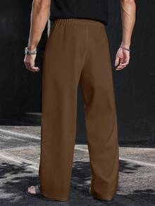 Manfinity Homme 男士柔软轻便直筒宽松休闲裤，适合夏季和秋季穿着 - 棕色 - 查看 2