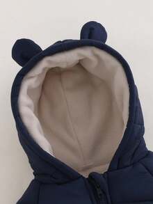 SHEIN Playful Pals Baby Boy Infant Toddler 0-3Y Casual Daily Versatile Warm Fleece Bear Ear Hoodie Jacket, Autumn/Winter Fall