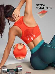 Innovista High Support Seamless Sports Bra Mesh Breathable Racerback Removable Pads Gym Yoga Fitness Women Athleisure Activewear Sculpting Stretch Workout Training Running Daily Wear Top - Red - View 2
