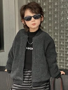 DAZY Casual Loose Versatile Zip-Up Long Sleeve Young Boys Jackets Thermal Lined,Winter - Dark Grey - View 5