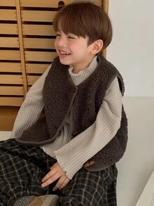 DAZY Casual Loose Versatile Sleeveless Young Boys Jackets Fall/Winter Thermal Lined - Coffee Brown - View 4