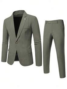 Calvornis Men's Casual Business 2 Pieces Suit, Solid Color Suit Set Jacket And Pants, Simple Fashion Casual Daily Wear Wedding Suit Prom Suit Men, Suitable For Valentine's Day Anniversary And Other Occasions, It Is A Great Gift For Your Boyfriend Or Husband. Men Beige Suit Men Green Suit Men Khaki Suit Olive Green And Gold For Men Men Summer Suits