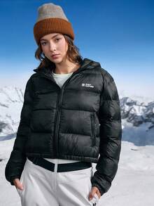 In My Nature Women's Letter Print Long Sleeve Zip-Up Hooded Sports Jacket, Winter - Black - View 7