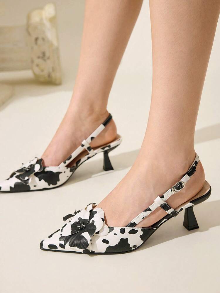 CUCCOO CHICEST Women's Pointed Toe Pumps With 3D Iris Flower Decor, Stiletto Heel, Romantic Elegant Colorblock Faux Leather High Heels, Suitable For Dates, Parties, Halloween, Christmas