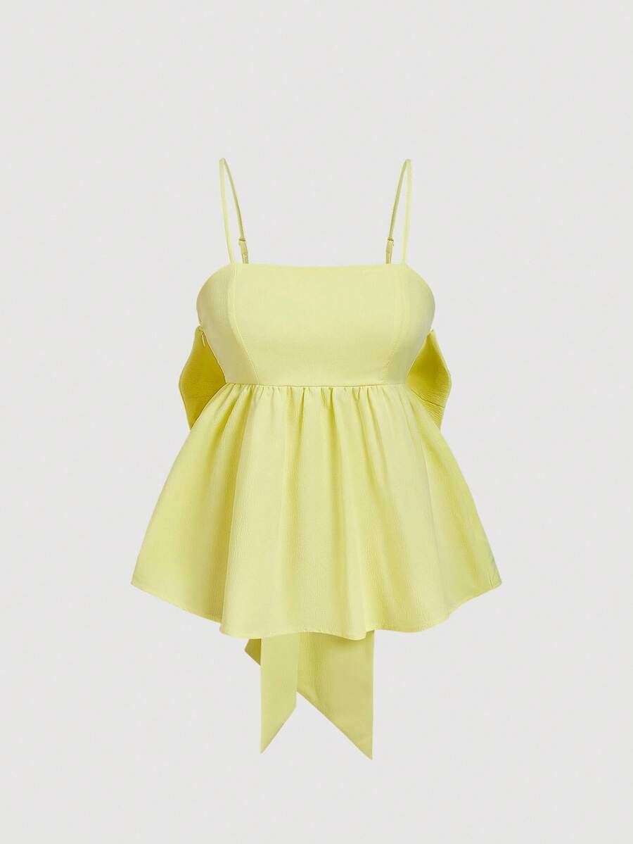 SHEIN MOD Solid Big Bow Back Ruffle Hem Cami Top
