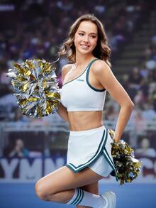 Cheerettes 女式字母印花边无袖短款运动背心 - 白色 - 查看 2