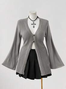 Sunspun 加大码女式波西米亚风格纽扣前针织开衫，适合所有季节，是度假装的理想选择 - 灰色 - 查看 4