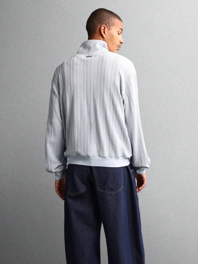 Essential Quarter Zip Funnel Neck Textured Sweatshirt With Ribbed Pattern