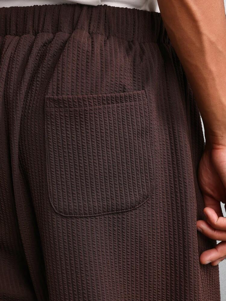Textured Straight Fit Sweatpants With Ribbed Knit Pattern