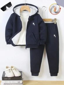 2pcs Set Cute Cartoon Print Zip-Up Hoodie Jacket & Pants Suit, Casual Streetwear Skateboard Comfortable Autumn/Winter, Christmas Fall - Royal Blue - View 1