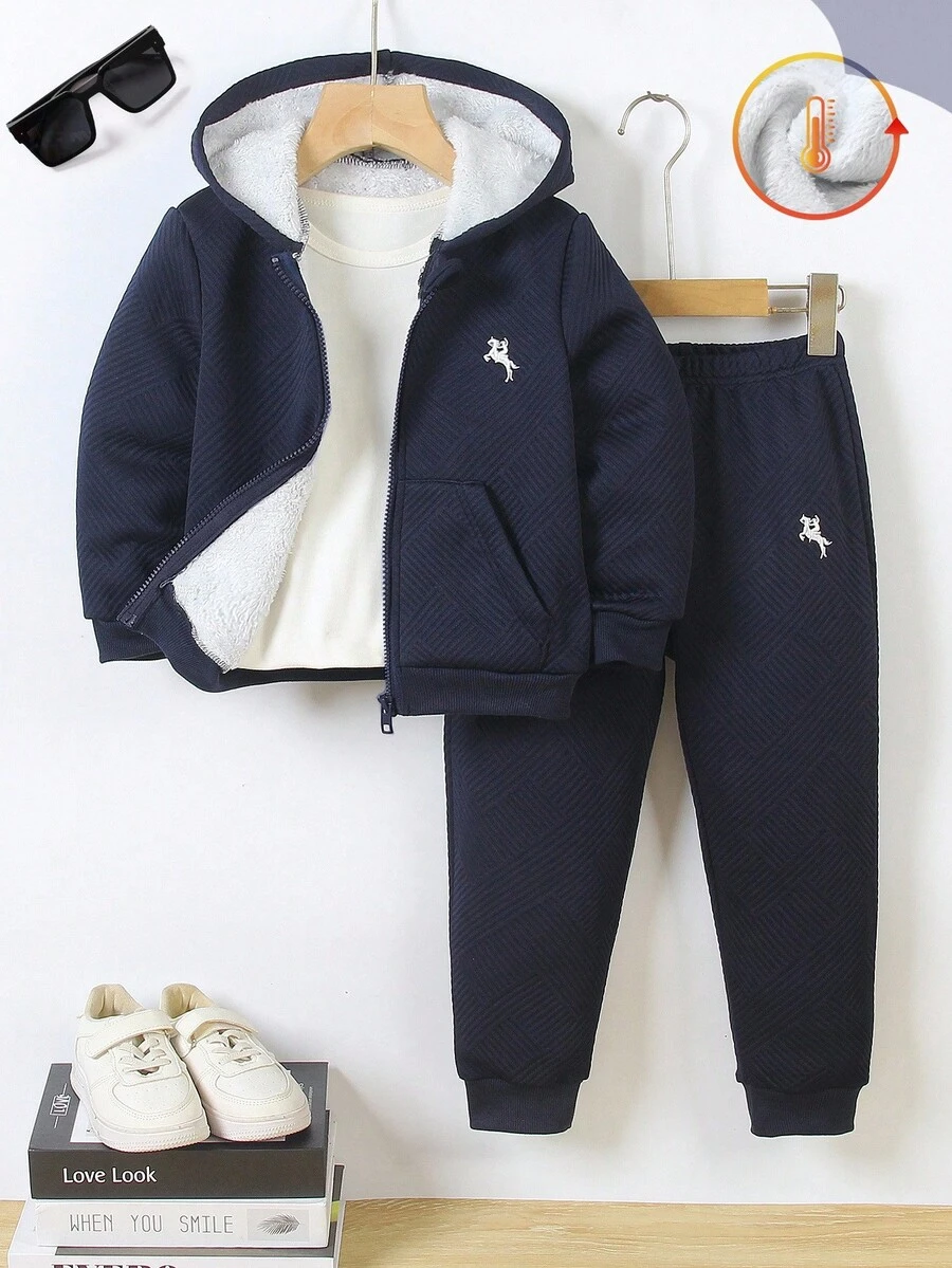 2pcs Set Cute Cartoon Print Zip-Up Hoodie Jacket & Pants Suit, Casual Streetwear Skateboard Comfortable Autumn/Winter, Christmas Fall - Royal Blue - View 1