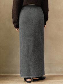 Dazy-Less 女士宽松休闲优雅直筒半身裙，秋冬商务休闲女装 - 灰色 - 查看 2