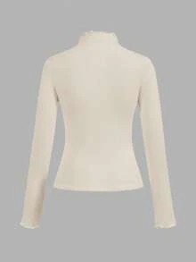 SHEIN EZwear 2件套米色和棕色休闲修身长袖T恤，秋冬 - 彩色 - 查看 5