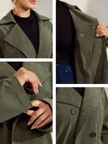 Momelise 大码女式束腰中长款风衣，户外秋冬夹克 - 軍綠色 - 查看 8