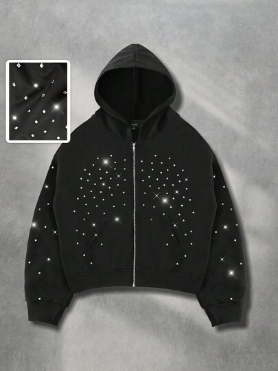 Street Life سترة رجالية بسحاب لامع مرصعة بالألماس، خريف