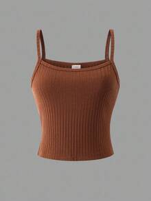 3pcs/Set Teenage Girls Casual Fashion Outfit: Khaki Camisole Top, Flare Pants, Long Sleeve Hooded Letter Print Jacket, Autumn/Winter Fall - Brown - View 7