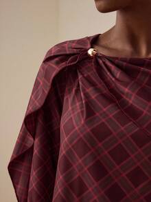 Vesra Chic Plaid Beaded Twist Knot Loose Blouse Fall Cloth For Women - Red - View 6