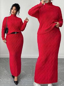 Elenzga Setelan Sweater Ukuran Besar untuk Natal dan Halloween, Pakaian Musim Gugur dan Musim Dingin untuk Wanita. - Merah - View 1