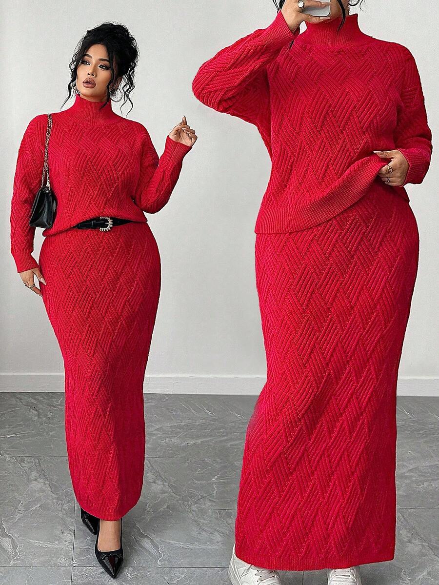 Elenzga Setelan Sweater Ukuran Besar untuk Natal dan Halloween, Pakaian Musim Gugur dan Musim Dingin untuk Wanita. - Merah - View 1