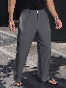 Manfinity Homme 男士柔软轻便直筒宽松休闲裤，适合夏季和秋季穿着 - 深灰色 - 查看 5