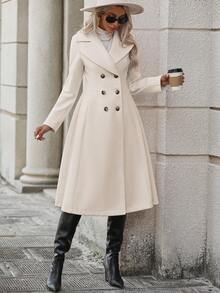 EMERY ROSE 女士时尚百搭纯色大衣，秋冬 - 杏色 - 查看 6