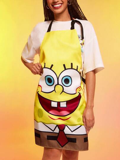 SpongeBob SquarePants | SHEIN 1pc Cartoon Pattern Apron, Waterproof & Oil-Resistant Material, Comfortable & Soft, Essential For Kitchen & Baking, Suitable For Both Men And Women