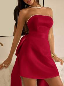 Vowa Elegant Luxurious Oversized Bow Beaded Collar Strapless, Suitable For Weddings, Events, Parties, Vacations, Galas