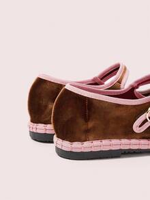 CUCCOO DOLLMOD Giày bệt Mary Jane nhung cổ điển thanh lịch màu nâu sang trọng thoải mái dành cho nữ - Màu nâu  Mocha - Xem 4