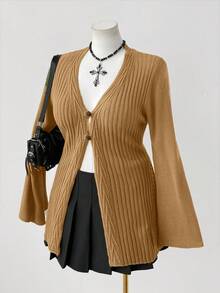 Sunspun Áo len cardigan dệt kim cài nút phong cách Bohemian cỡ lớn dành cho nữ, phù hợp với mọi mùa, lý tưởng cho trang phục đi nghỉ - Lạc đà - Xem 3