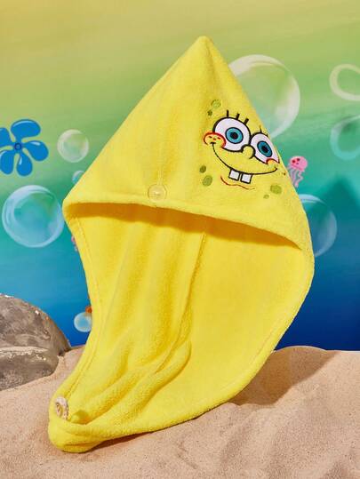 SpongeBob SquarePants | SHEIN 1 szt. Uroczy, haftowany, superchłonny czepek do suszenia włosów, odpowiedni do wszystkich rodzajów i objętości włosów, szybkoschnący ręcznik do suszenia włosów