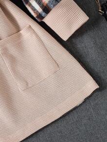 SHEIN Elladie kids 年轻女孩格子印花领长袖连衣裙，带口袋 - 藕粉色 - 查看 4