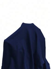 Chiquease 休闲通勤纯色泡泡袖斜拉链T恤，春秋 - 藏蓝色 - 查看 5