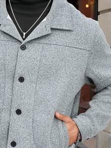 Manfinity CasualCool Plus Size Men's Fashionable Short Pea Jacket Coat For Autumn/Winter Men's Large-Size Woolen Jacket, Suitable For Going Out, Work, Travel, Party And Other Occasions It Is Great For Couples And Makes An Excellent Gift Idea For Boyfriends Or Husbands Or Friends Gray Tweed Jacket