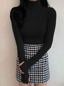 DAZY Women Solid Color Turtleneck Long Sleeve Casual Slim Fit Undershirt,Fall Clothes - Black - View 3
