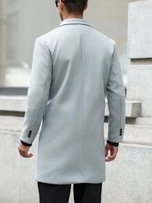 Calvornis 男士纯色口袋纽扣长袖大衣，秋季男士外套，灰色男士正装外套，灰色男士冬季外套 - 灰色 - 查看 2