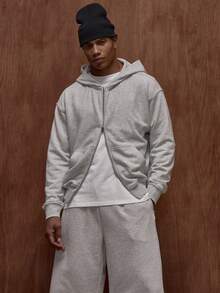 Musero Oversized Premium Boxy Double Pocket Jersey Double Zip Through Hooded Jacket Fall/Autumn Winter - Grey - View 5