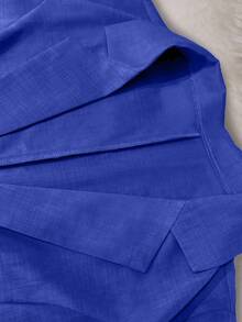 EMERY ROSE Women's Solid Color Waist Belt Decor Short Sleeve Lightweight Jacket - Blue - View 3