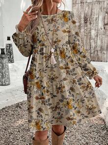 EMERY ROSE Váy suông cổ tròn họa tiết hoa nhỏ gọn, đơn giản, thoải mái, cỡ lớn, phù hợp cho mùa thu/đông - Nhiều màu - Xem 1