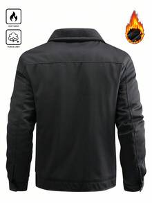 Manfinity Homme Áo khoác nam mùa đông đơn sắc tay dài, một hàng khuy, túi - màu đen - Xem 2