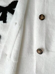 Vionelle Áo len cardigan dệt kim nơ màu cỡ lớn cho nữ, áo len mềm mại cổ chữ V dáng rộng thoải mái, đa năng cho mùa thu/đông - trắng - Xem 7