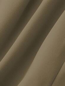 Franclia 休闲时尚百搭通勤高弹力纯黑色单肩百褶上衣配卡其色假口袋裙裤配腰带女士两件套 - 棕色 - 查看 5