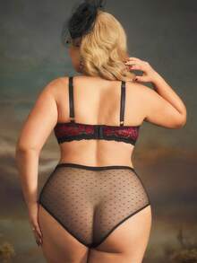 PinupPomp 大码女士蕾丝拼布蝴蝶装饰钢圈文胸套装 - 黑色 - 查看 2