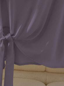 Franclia 优雅短袖圆领荷叶边蝴蝶结衬衫，卡其色，春夏