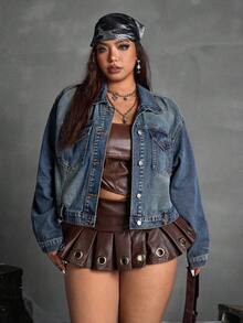 Jeanoix 大码朋克牛仔夹克 - 藍色 - 查看 11