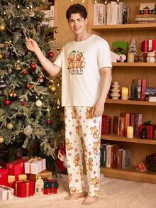 CoupledUp 圣诞姜饼印花短袖男式睡衣套装 - 彩色 - 查看 3