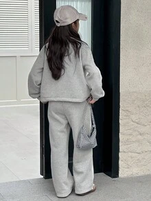 Dazy Kids 女童针织保暖衬里领夹克套装，秋季 - 灰色 - 查看 7