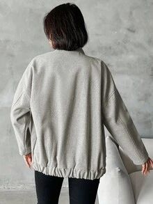 EURMUSE Women Plain Simple Stylish Casual Everyday Overcoat - Grey - View 2